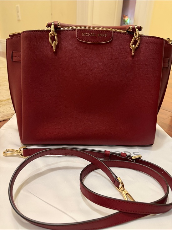 Michael Kors Handbags - Michael Kors Red Burgundy Saffiano Leather Satchel with Gold Hardware
